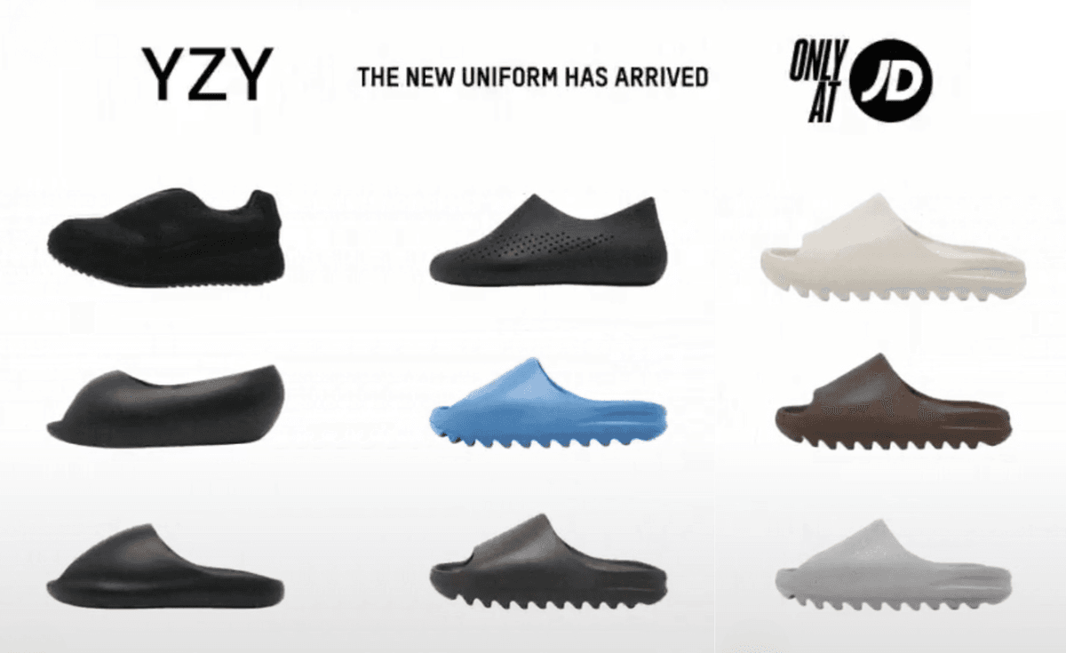 Yeezy Slide collection in multiple colorways releasing at JD Sports