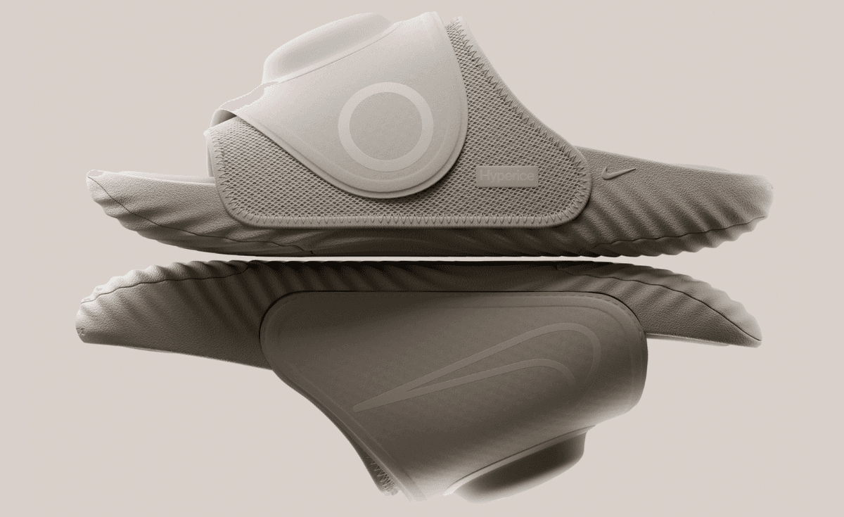 Nike Air Zoom Hyperslide with Hyperice rechargeable thermal pod in strap, unisex recovery slide with three-level heat and vibration technology