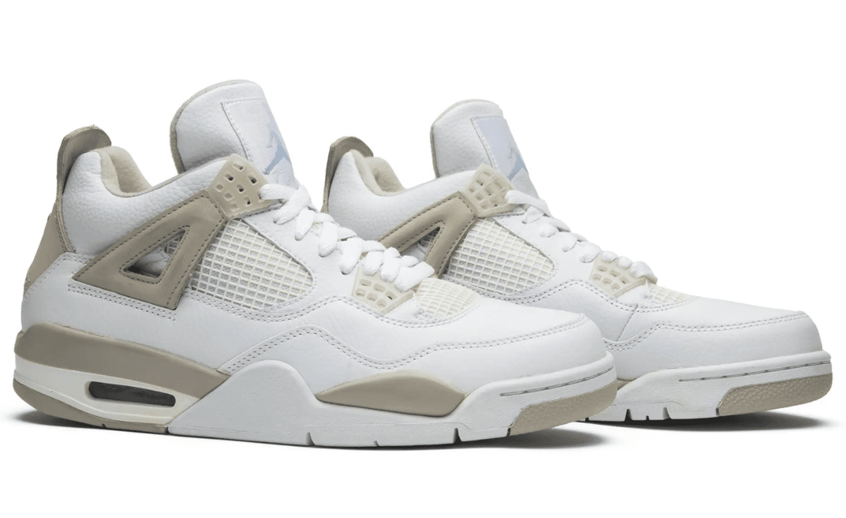 Jordan 4 Retro Linen colorway showing neutral tan execution on classic Tinker Hatfield silhouette