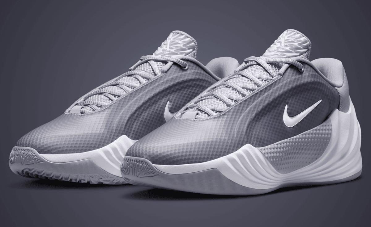 Nike Giannis Freak 8 in Wolf Grey colorway, showing lateral and medial profile of the signature basketball shoe