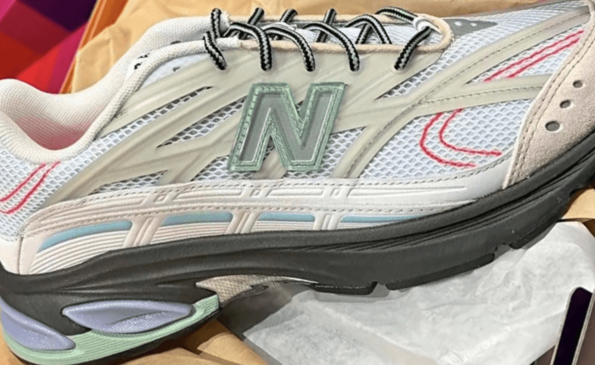 Action Bronson x New Balance 2811 in white, tan, and multi-color with contrasting stitching details