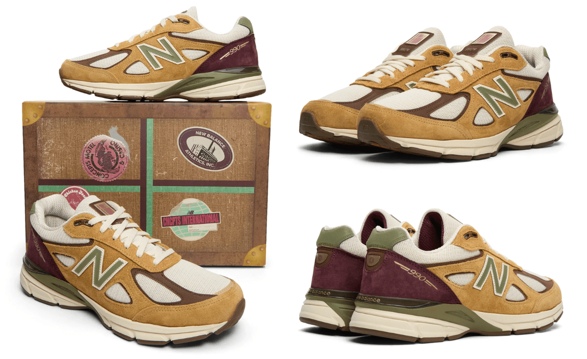 Concepts x New Balance 990v4 in tan and burgundy colorway