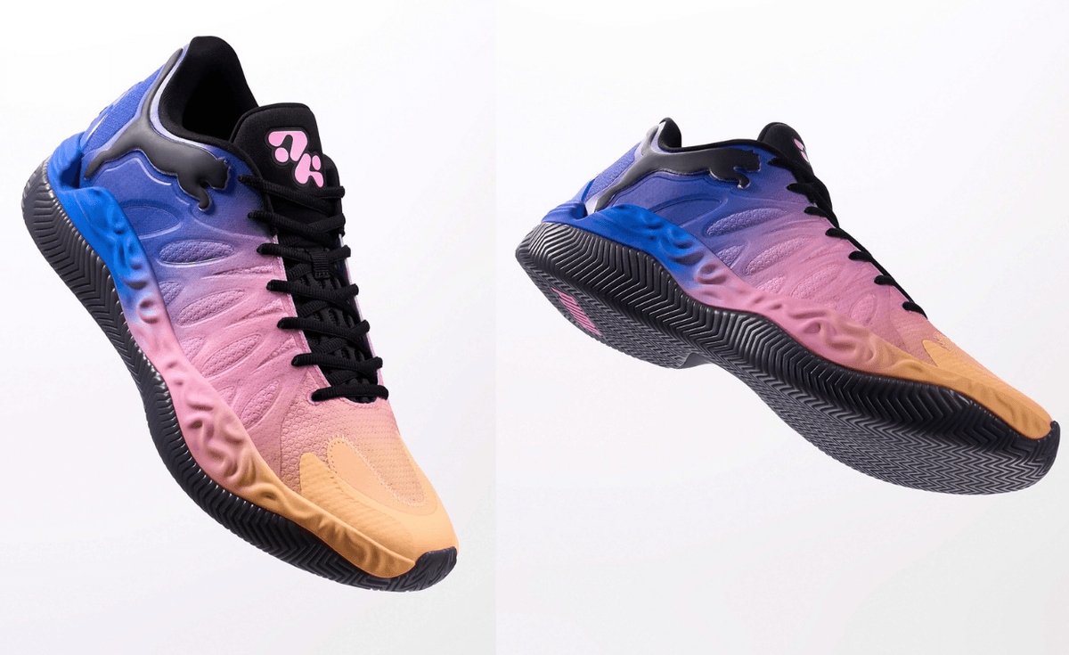 Puma Hali 1 IY player exclusive in blue-to-orange sunset gradient with quilted upper and translucent TPU cage, designed for Isaac Yacob