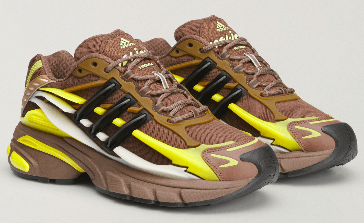 Pharrell Williams adidas Adistar Jellyfish in brown and yellow colorway, side profile view