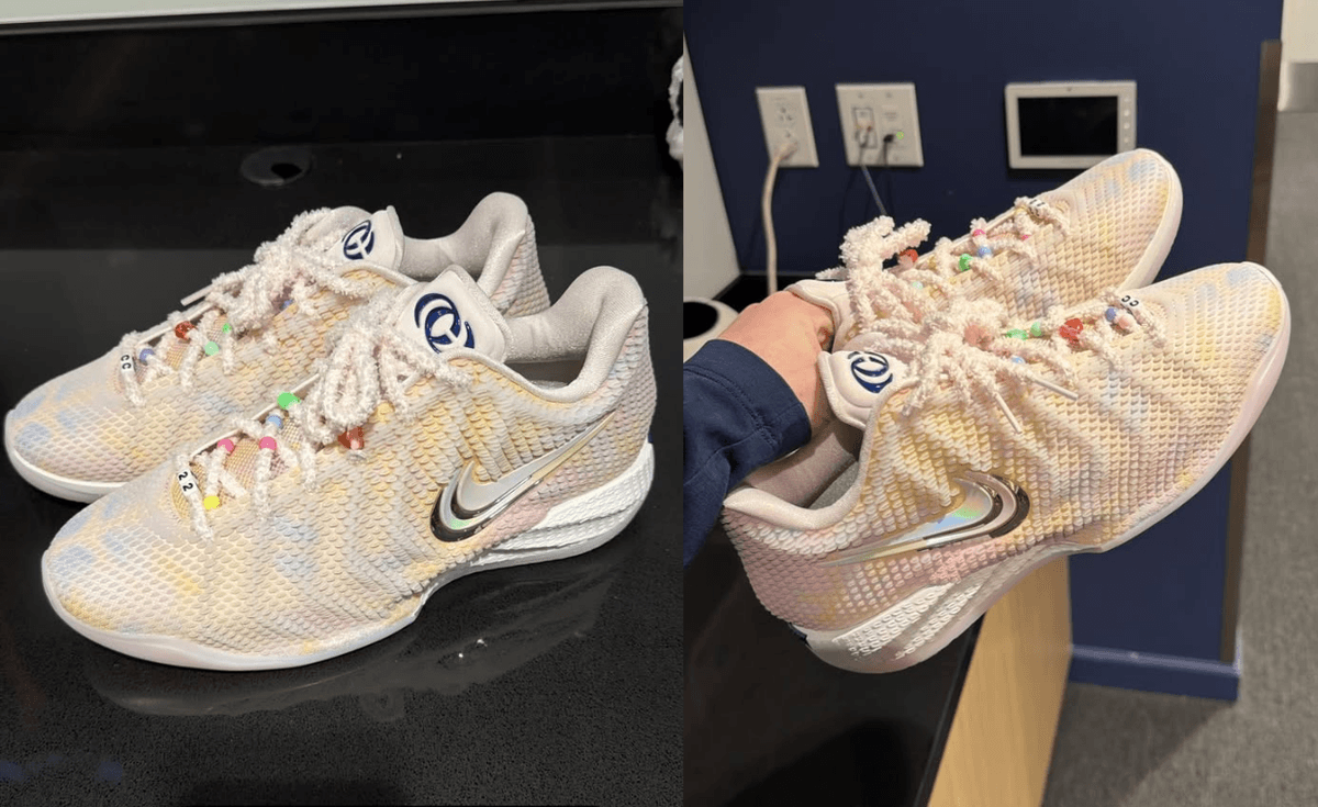 Nike Caitlin 1 in pearl white with Taylor Swift-inspired friendship bracelet beads and iridescent detailing