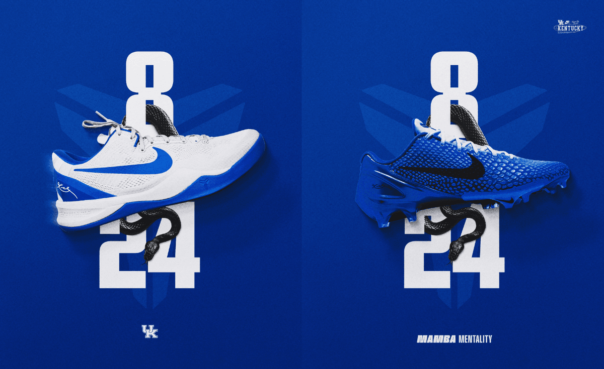 Nike Vapor Edge Kobe 6 Cleat in Cookie Monster blue with white and black accents, designed for University of Kentucky football
