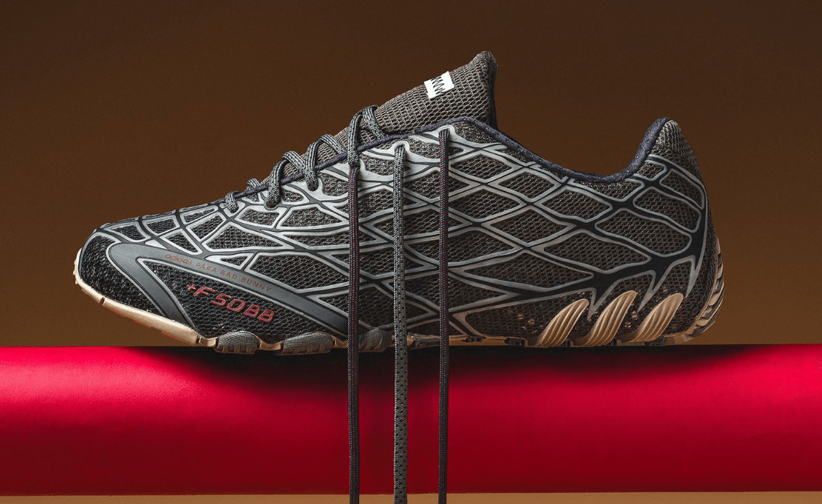 adidas F50 Ghost Sprint in charcoal grey from Bad Bunny collaboration, side and top view
