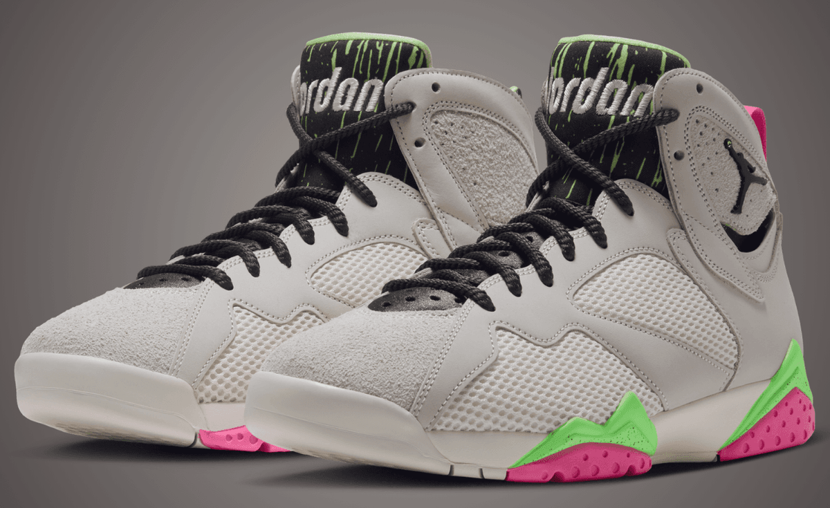 Air Jordan 7 Retro in tennis-inspired green colorway with leather upper and rubber midsole