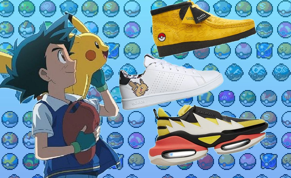 Pokémon adidas Grand Court collaboration sneakers featuring all-over character prints and embroidered graphics