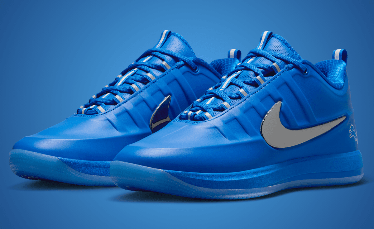 Nike Book 2 in Detroit Lions colorway featuring blue and silver tones inspired by the NFL franchise