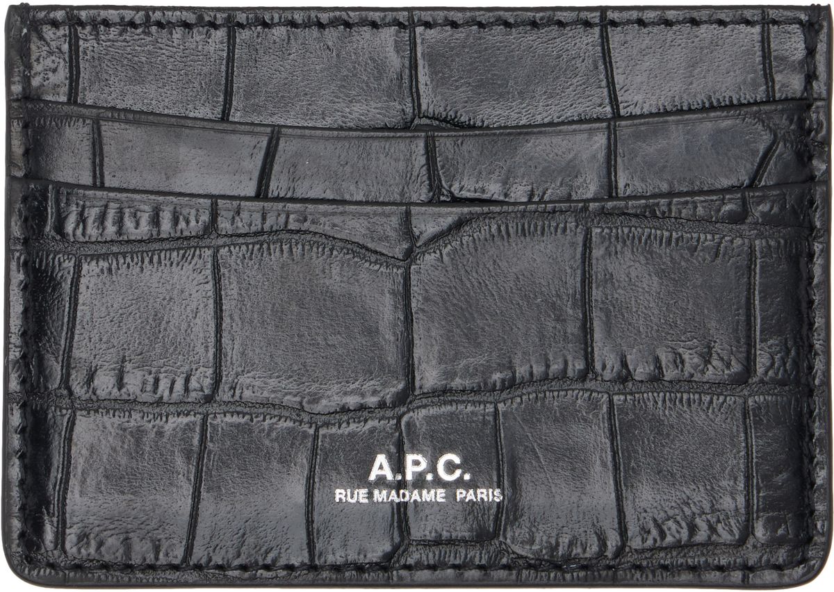 A.P.C. André black leather card holder, front view showing card slots and minimalist design
