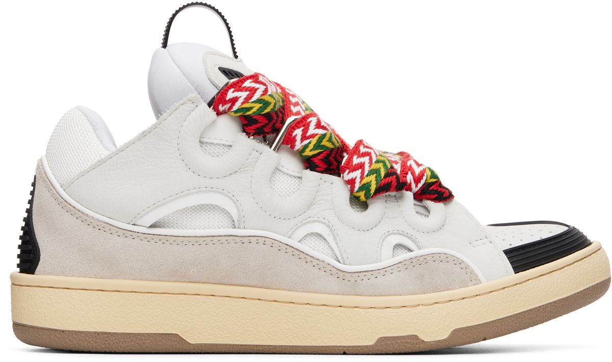 Lanvin Off-White Curb low-top sneaker in off-white leather, displayed against neutral background