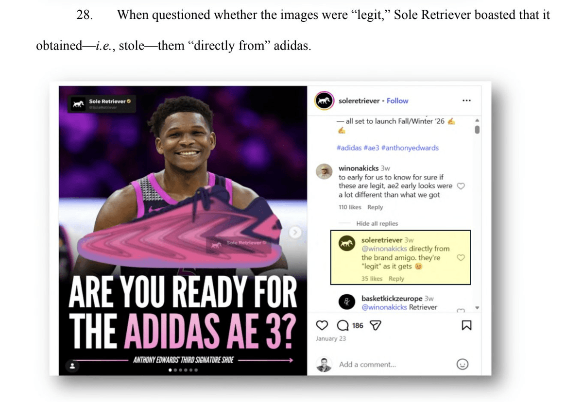 adidas Anthony Edwards AE2 sneaker at center of trade secret lawsuit against Sole Retriever