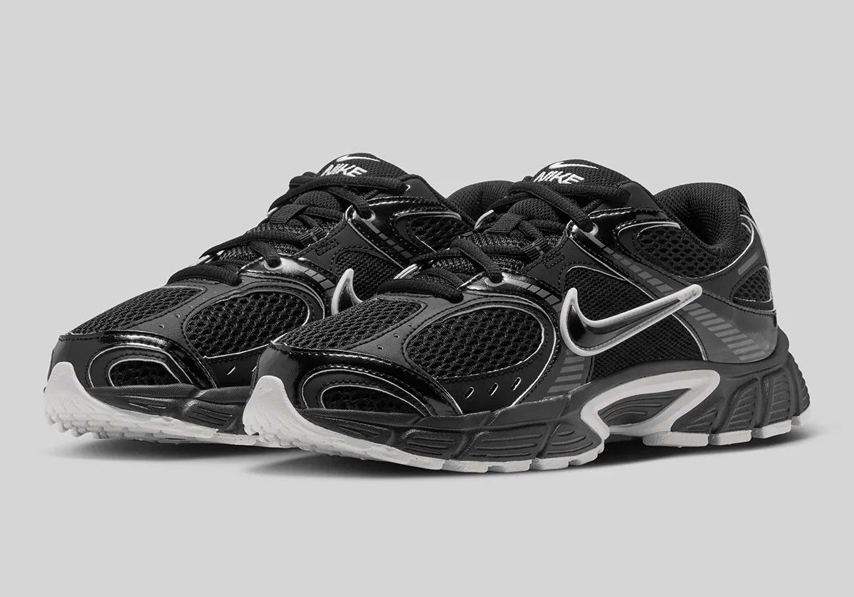 Nike V5 RNR black colorway with glossy leather overlays and grey technical markings, women's sizing