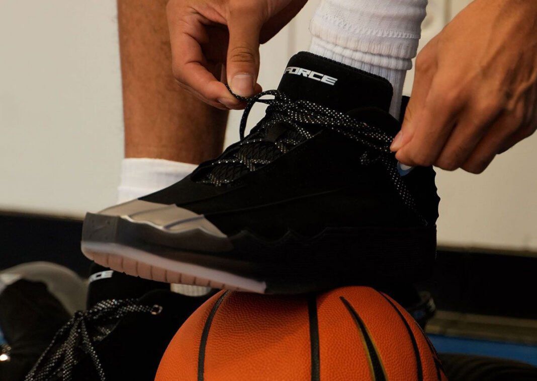 Nike GT Force high-top basketball shoe in unreleased colorway, featuring molded toe cap and prominent zig-zag midsole design