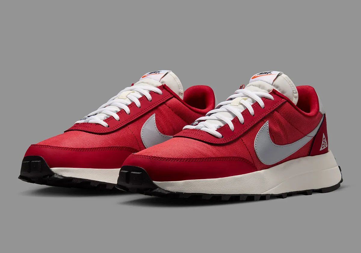 Nike ACG LDV in Varsity Red and Wolf Grey colorway, showcasing updated midsole cushioning and original-inspired upper construction