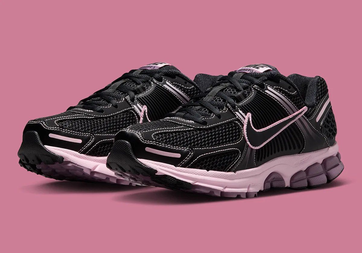 Nike Vomero 5 Black/Pink Foam women's sneaker with contrast stitching and layered midsole