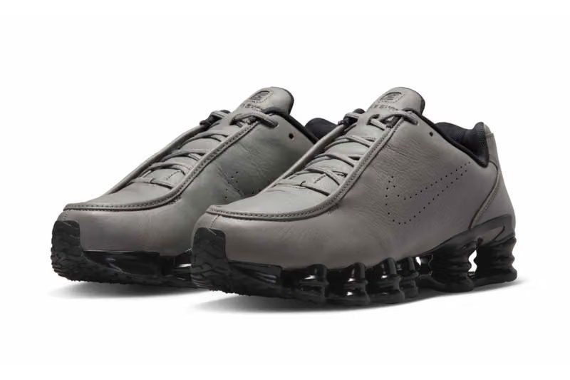 Nike Shox TL SE in Flat Pewter and black with full-grain leather upper and signature column cushioning technology