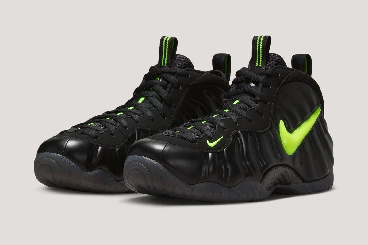 Nike Air Foamposite One Voltage colorway showcasing the signature monoblock foam shell construction