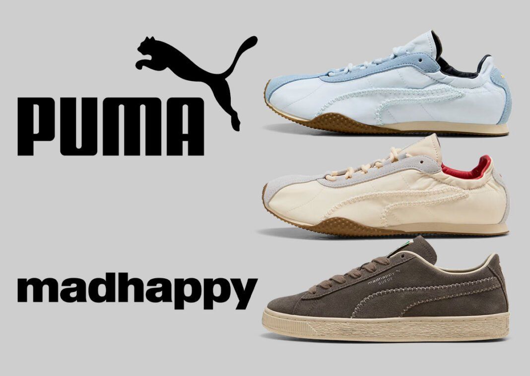 Madhappy x Puma Suede in Matte Bronze showing brown tonal upper with exposed Formstrip stitching and tan midsole