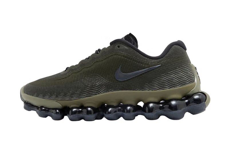 Nike Air Liquid Max Sequoia in deep green, black, and olive colorway with sculpted TPU upper detail