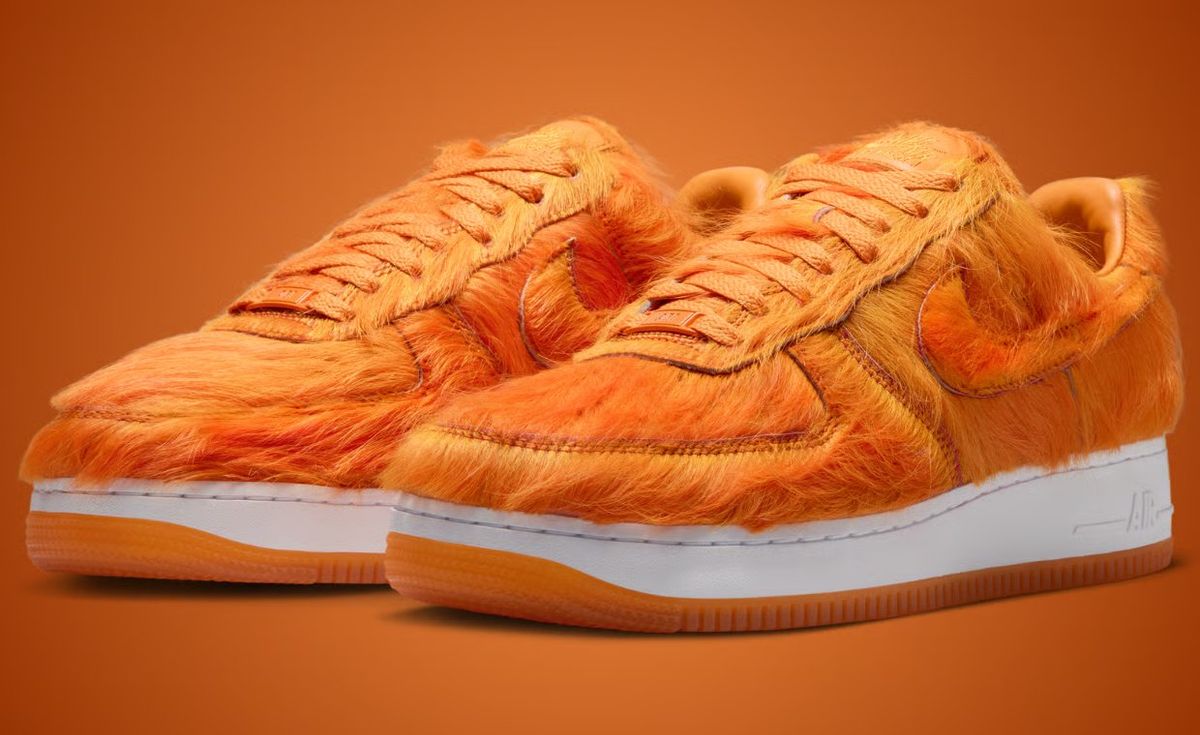 Nike Air Force 1 Low Technicolor Tale Orange Pony Hair with thick orange horsehair upper, white midsole, and orange outsole