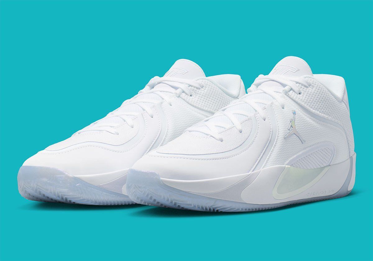Jordan Tatum 4 Pure Platinum colorway featuring layered white uppers and icy sole detailing