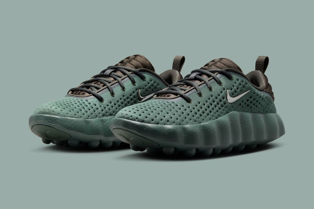 Nike Mind 002 Camo Green colorway with newsprint and phantom accents, releasing July 23, 2026