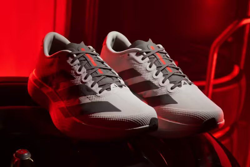 adidas Adizero EVO SL Chalk Pearl in Chalk Pearl, Utility Black, and Hi-Res Red colorway from the Audi Revolut F1 Team collaboration