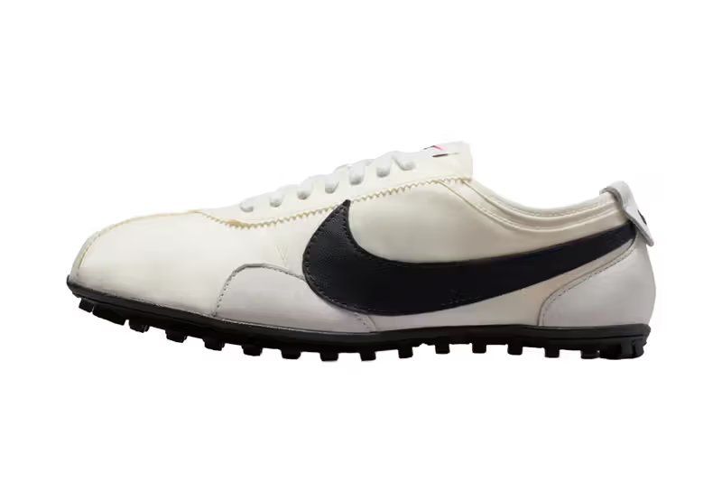 Nike Moon Shoe in Soft Pearl and Black, the 1971 Bill Bowerman design with iconic waffle-pattern sole construction