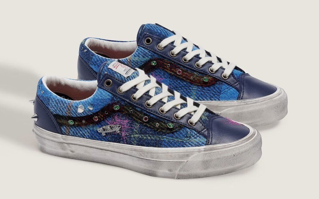 Harris Tweed x Vans Old Skool in woven textile with crystal-embellished Sidestripe and distressed sole