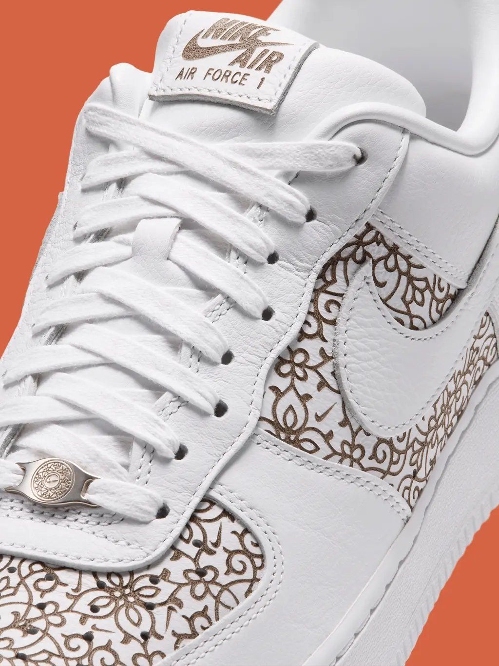 Nike Air Force 1 in Laser colorway, low-cut silhouette with neon accent details