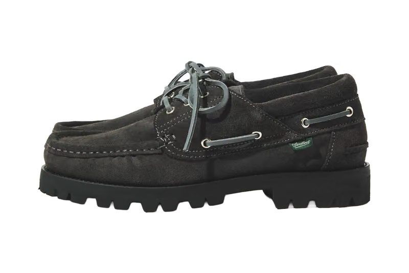 nonnative x Paraboot Briac Cow Leather in Charcoal Gray, a premium suede deck-style moccasin with JANNU sole and McKay construction