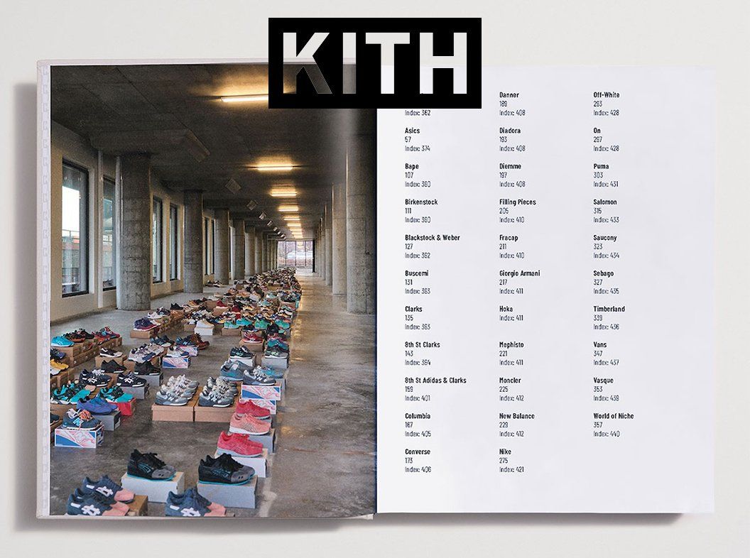 KITH: The Footwear Archive Assouline book cover and interior pages showcasing 700+ sneaker releases and unreleased samples from Ronnie Fieg's 15-year brand history