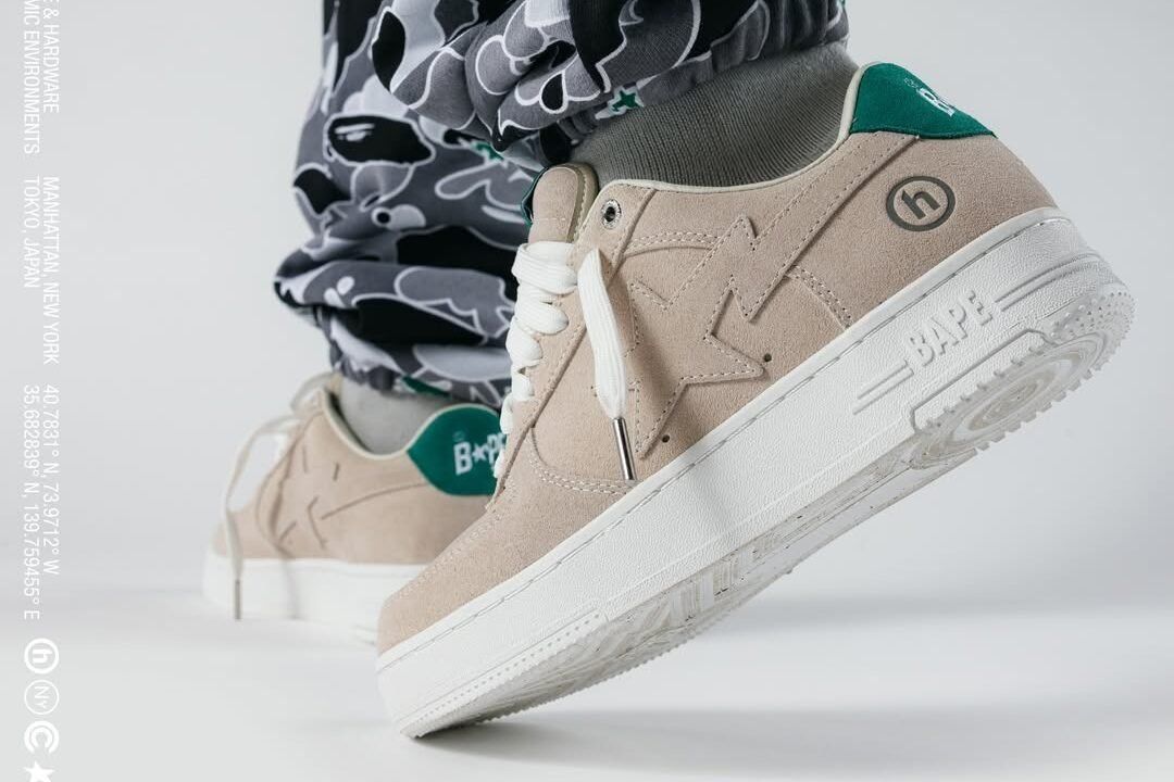 Hidden NY x BAPE STA in suede colorway, featuring tactile material construction across the upper