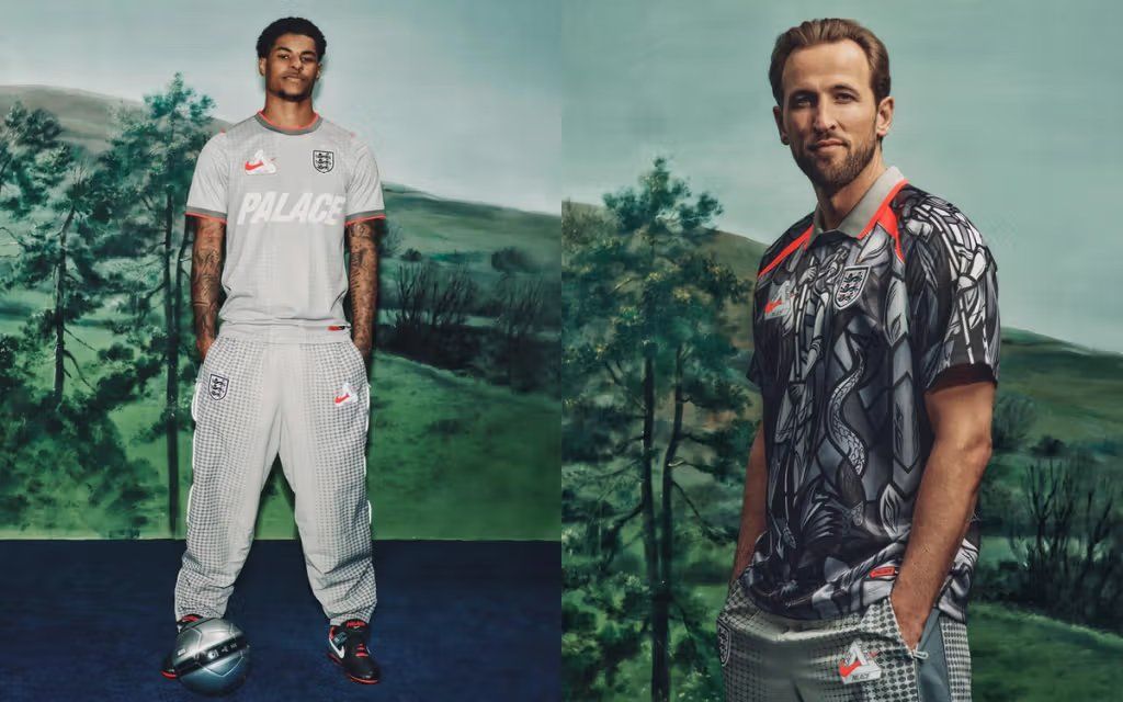 Palace x Nike England football collection featuring Three Lions crest branding and collaborative design details