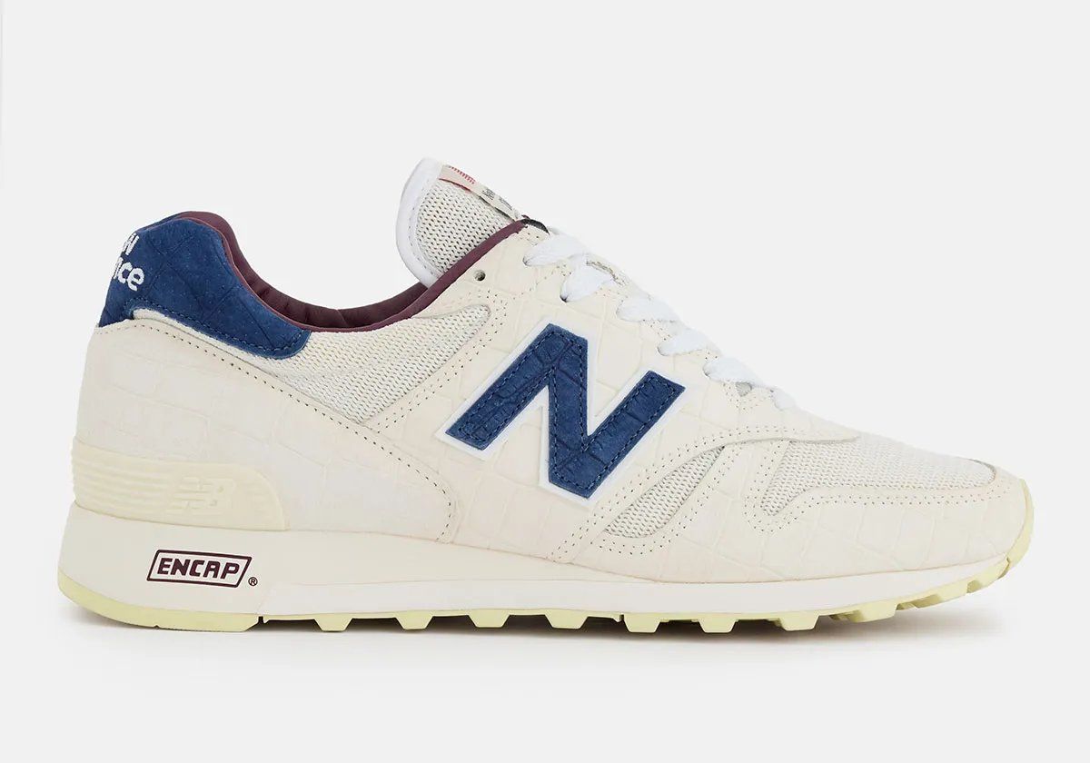 New Balance 1300 'Sea Salt' featuring embossed pigskin overlays with croc-textured details and Blue Oyster accents