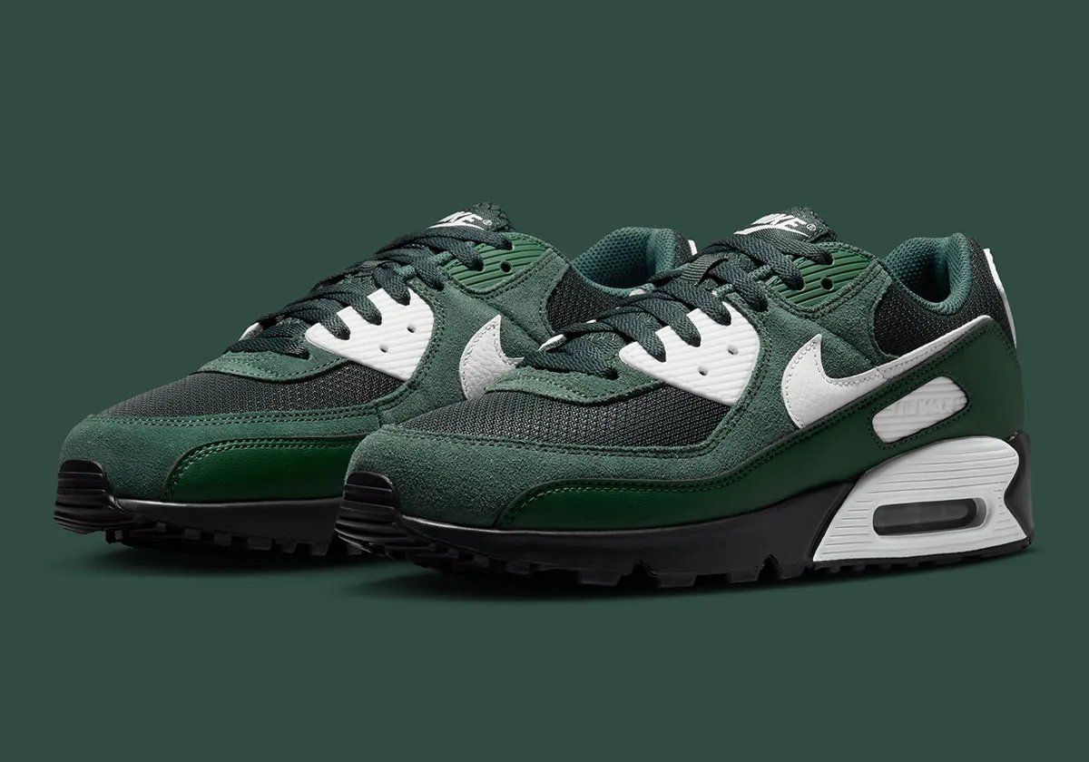 Nike Air Max 90 in Black Spruce and Vintage Green colorway inspired by Michigan State athletics