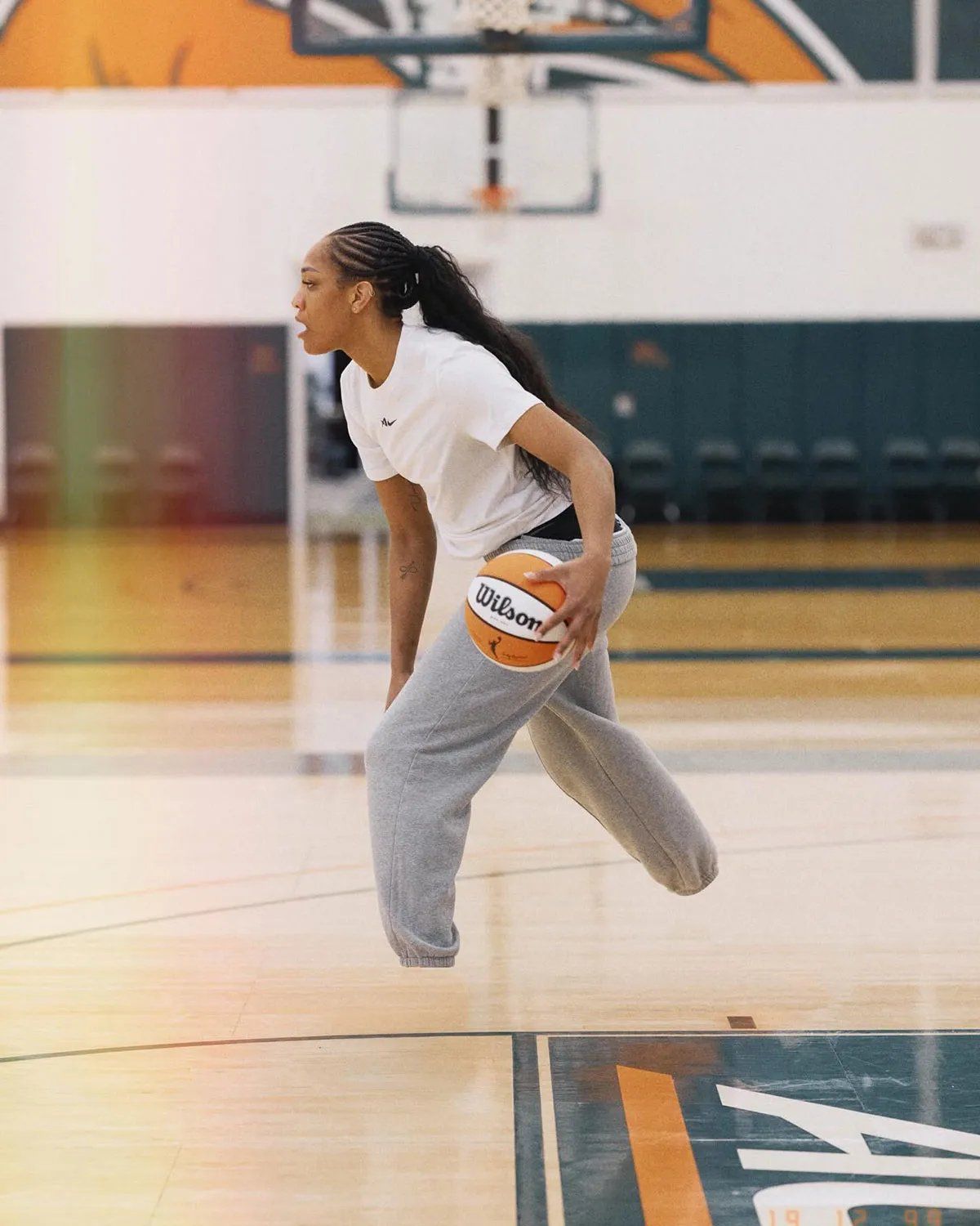 A'ja Wilson in Nike A'Two signature basketball shoe, professional player footwear