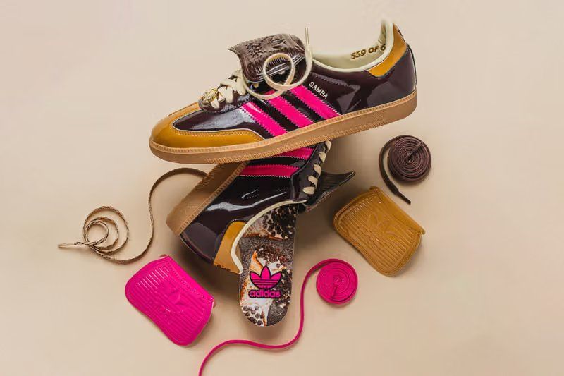 adidas x Asphalt Samba Cannoli in wheat, chocolate brown, and pink colorway with customizable Velcro tongue and lace options
