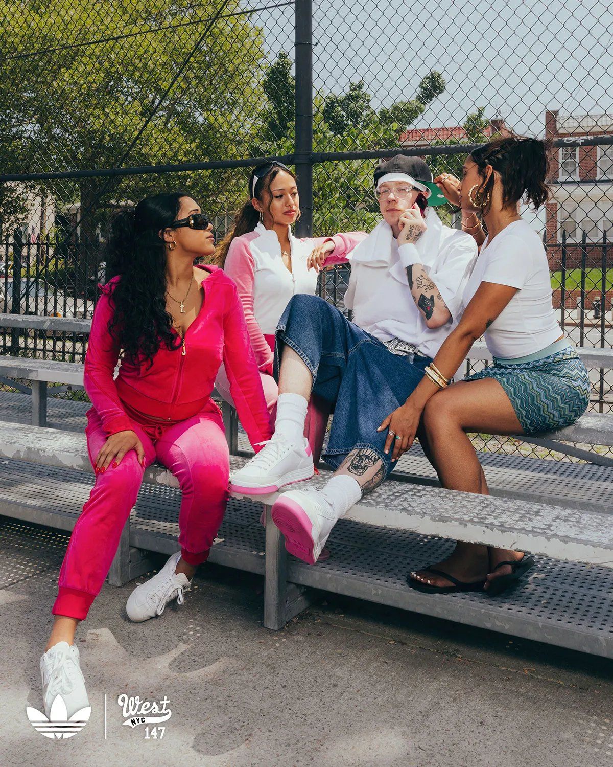 Adidas Rod Laver in hot pink with white mesh upper and pink heel tab, displayed from multiple angles