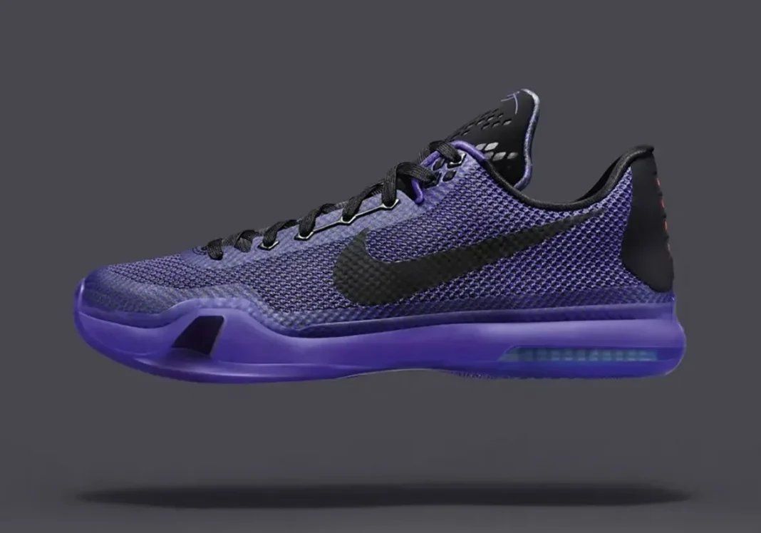 Nike Kobe 10 Protro Blackout in violet and black colorway, lateral view of completed sneaker