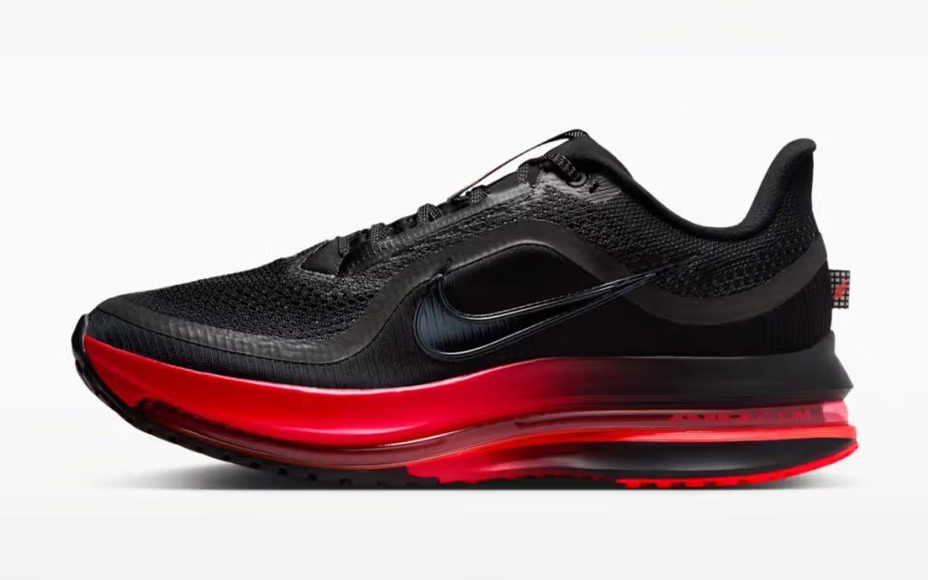 Nike Pegasus Premium in Bred colorway featuring red uppers with black accents
