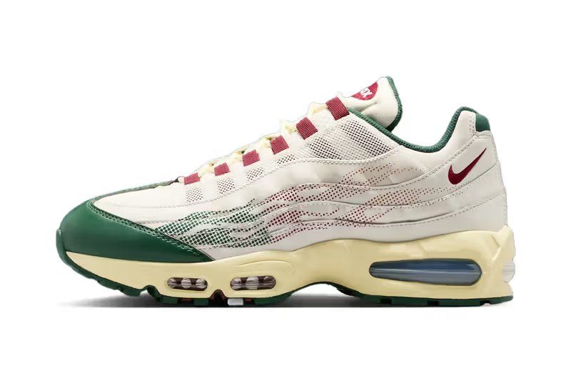 Nike Air Max 95 Mexico colorway in Phantom and Team Red, showcasing the full lateral and medial side profile of the lifestyle sneaker