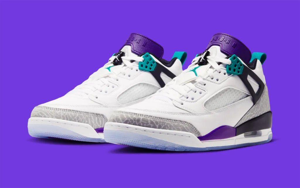 Jordan Spizike Low in Grape colorway, showcasing the hybrid silhouette with purple upper and signature Air Jordan lacing system