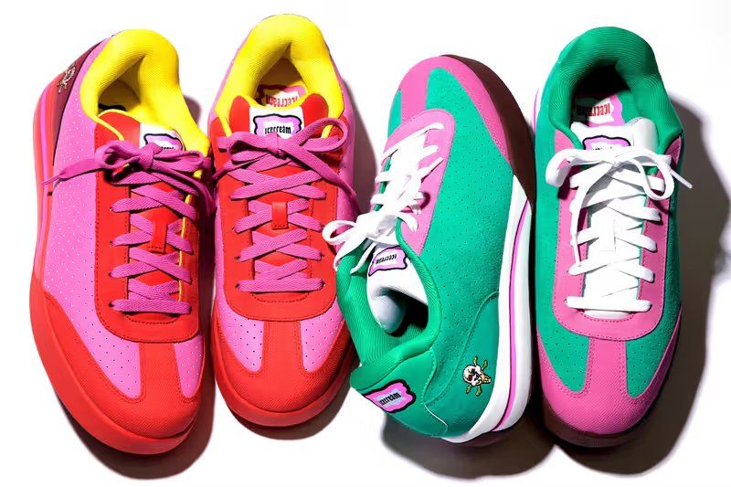 Reebok x ICECREAM Board Flip in Watermelon and Pink Lemonade colorways, revived skate shoe silhouette from 2005