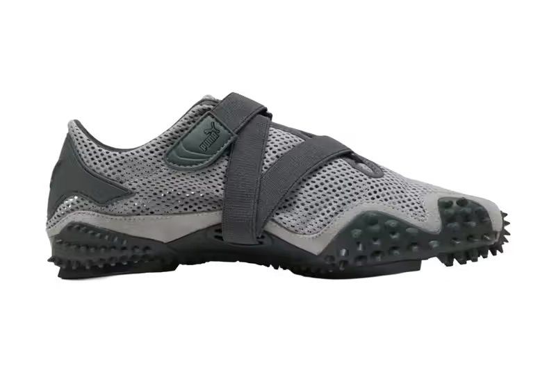 PUMA Mostro Freedom in Shadow Grey and Olive Green colorways, showing sculptural sole and breathable upper construction