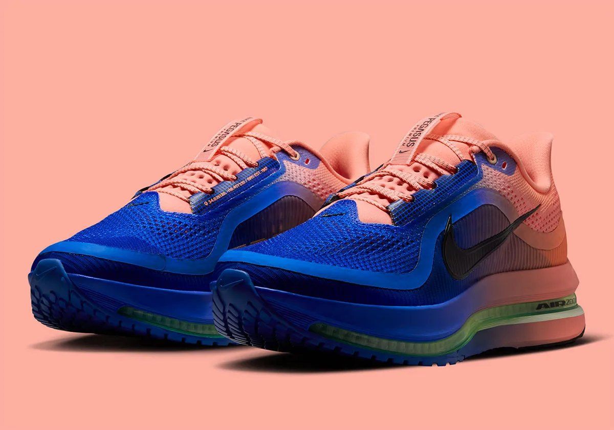 Nike Pegasus Premium in Racer Blue to Atomic Pink gradient upper with volt cushioning