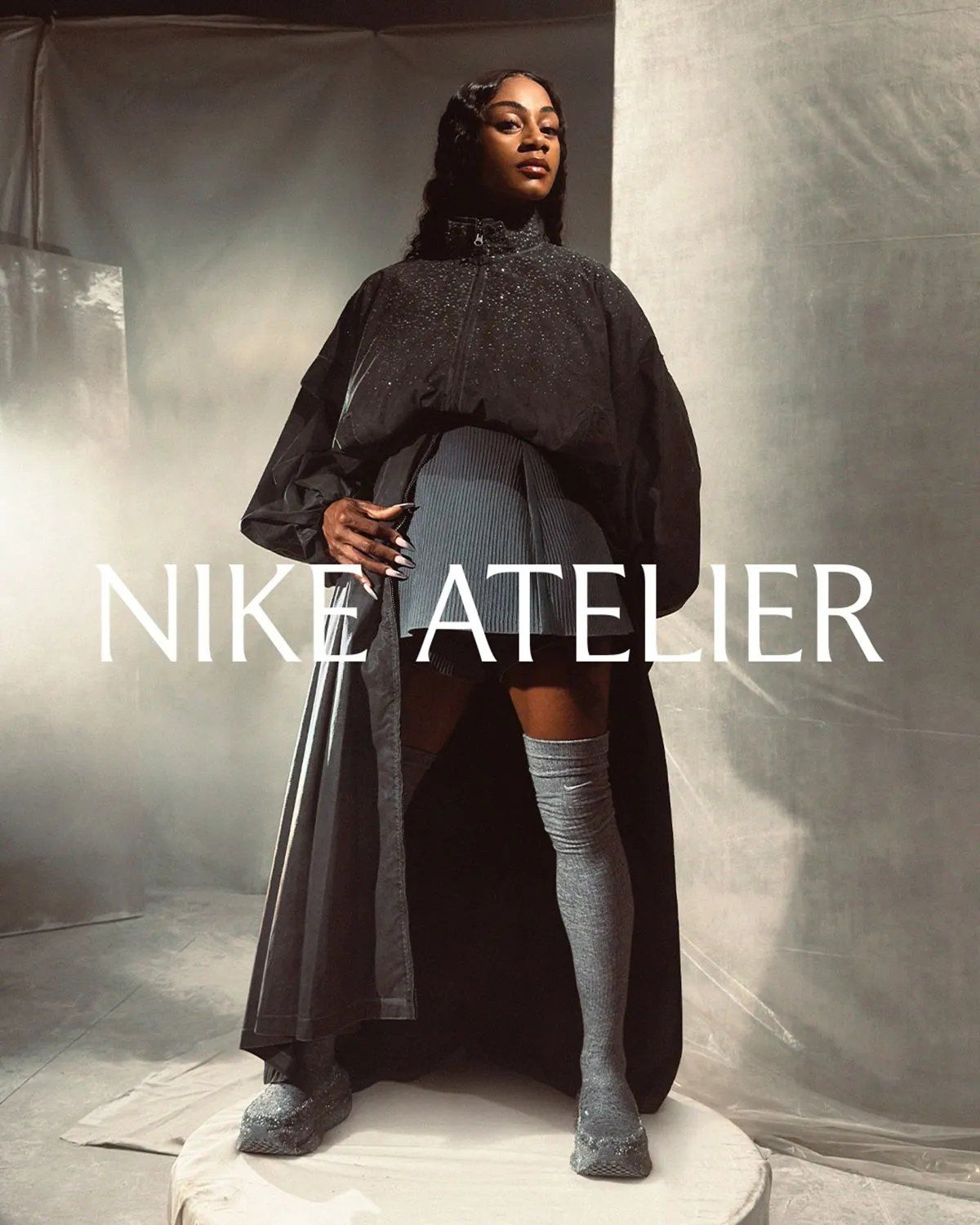 Nike Vomero Premium x Sha'Carri Richardson Atelier with hand-set Swarovski crystals and extended grey fleece construction