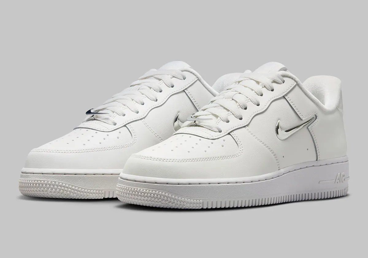 Nike Air Force 1 Low in Phantom with metallic silver mini Swoosh detail at quarter panel